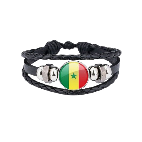 Bracelet en cuir drapeau Sénégal