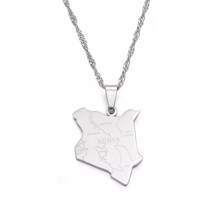 Collier carte Kenya couleur argent
