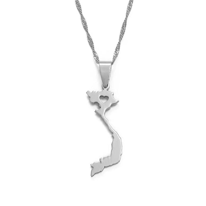 Collier carte Vietnam couleur argent