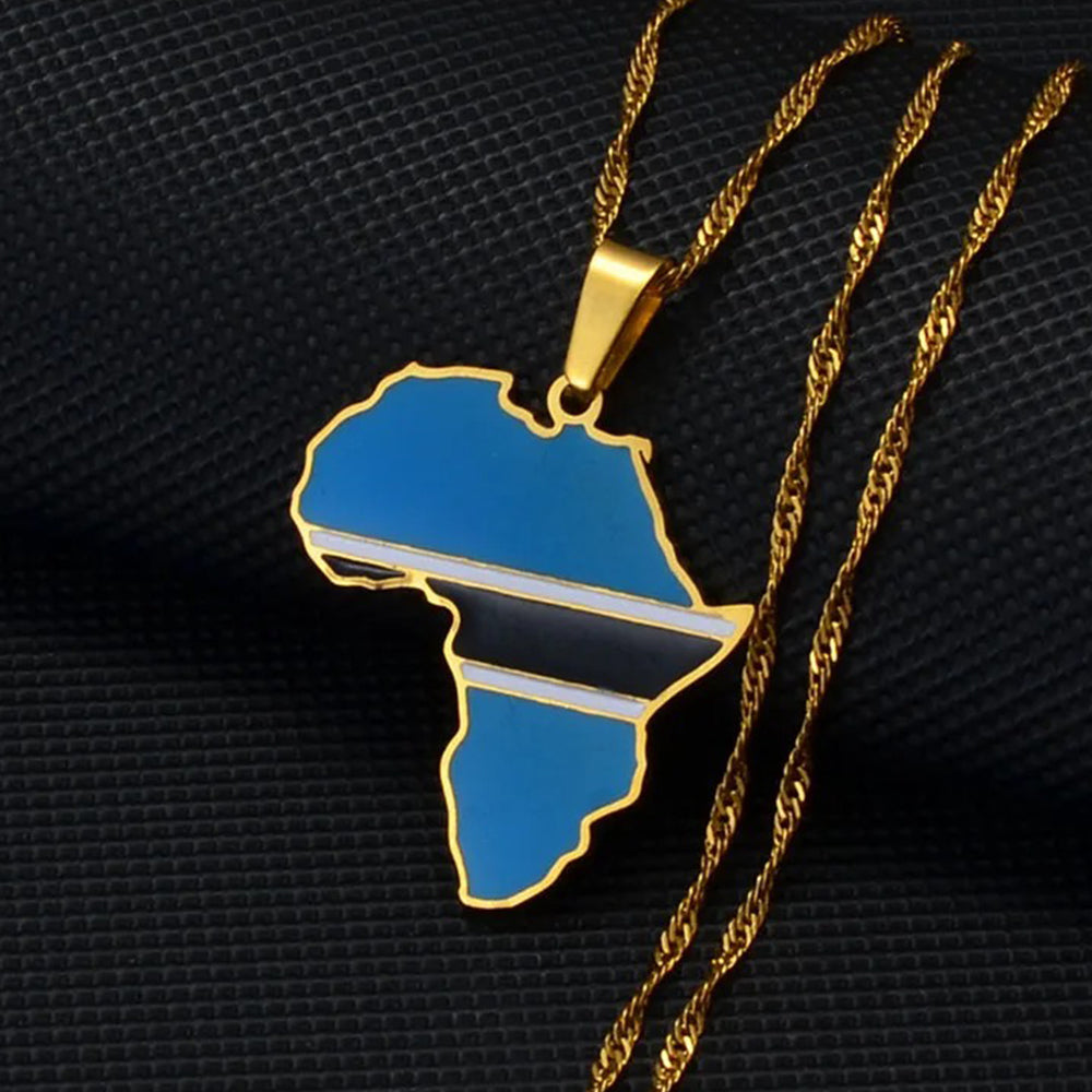 Collier drapeau Botswana couleur or