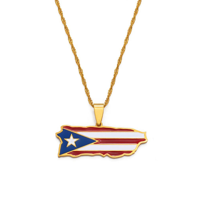 Collier drapeau Porto Rico couleur or