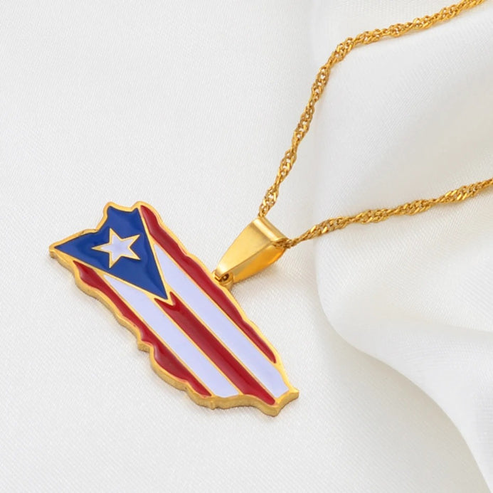 Collier drapeau Porto Rico couleur or