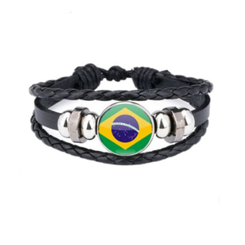 Bracelet en cuir drapeau Brésil