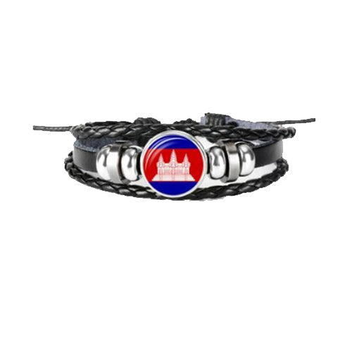 Bracelet en cuir drapeau Cambodge