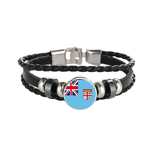 Bracelet en cuir drapeau Fidji