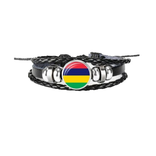 Bracelet en cuir drapeau Maurice