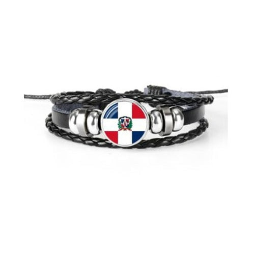 Bracelet en cuir drapeau République Dominicaine