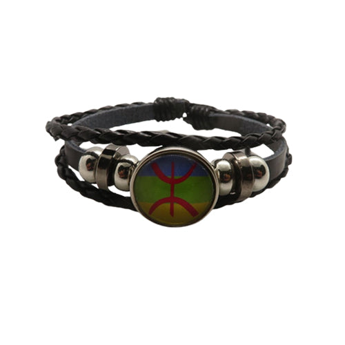 Bracelet en cuir drapeau berbère