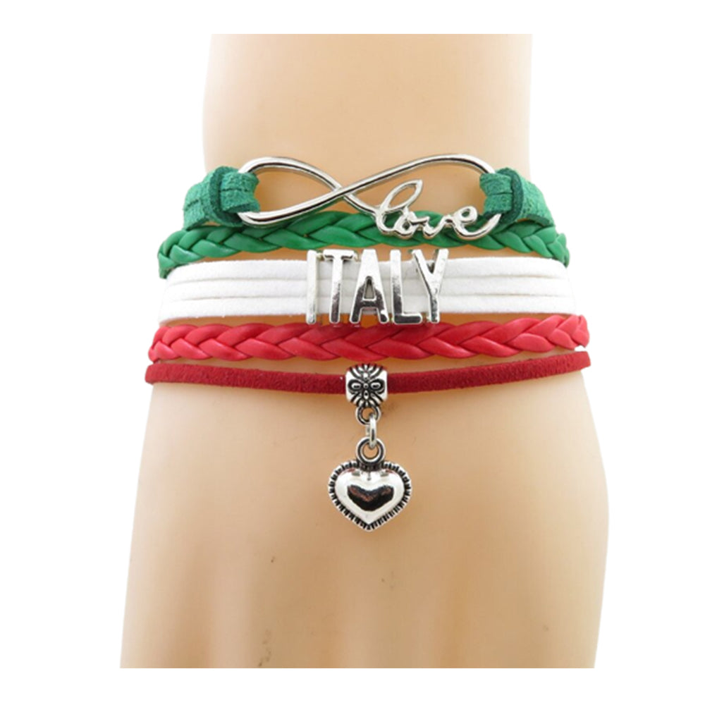 Bracelet En Cuir Réglable Avec Drapeau Italie - Argenté - Occasion Très Bon état