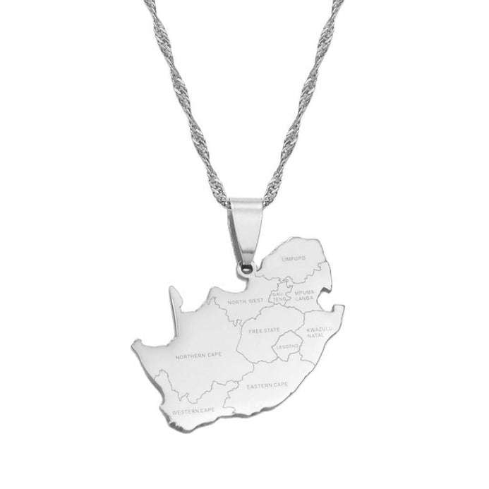 Collier carte Afrique du Sud couleur argent