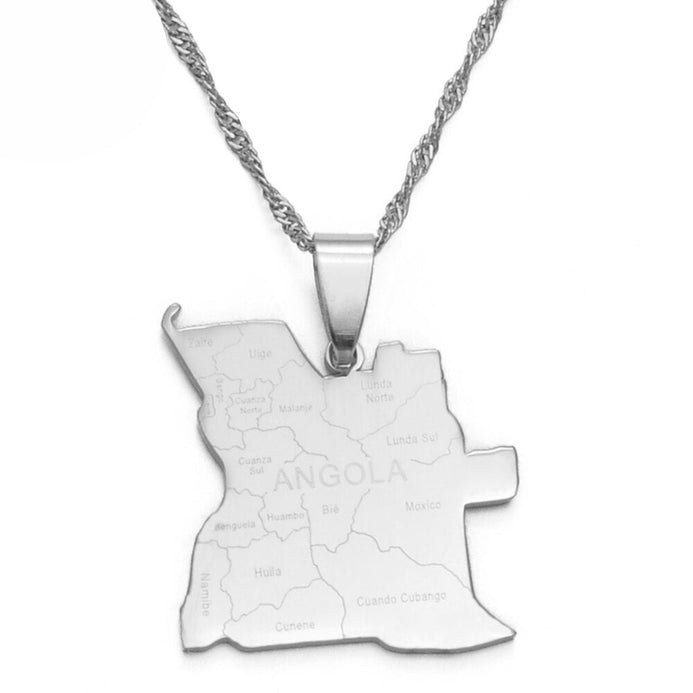 Collier carte Angola couleur argent