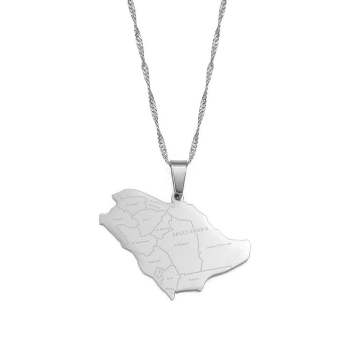 Collier carte Arabie Saoudite couleur argent