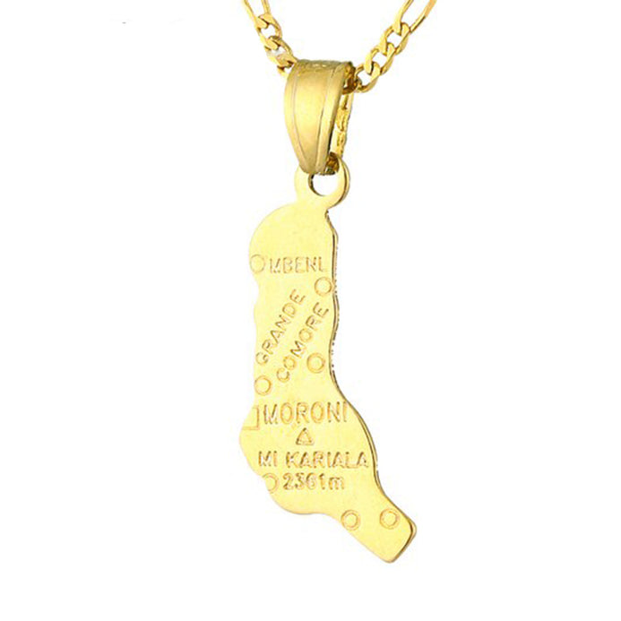 Collier carte Comores couleur or