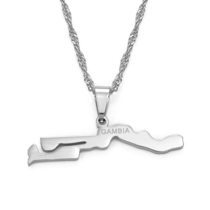 Collier carte Gambie couleur argent