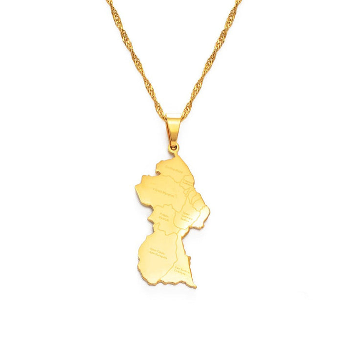 Collier carte Guyana couleur or