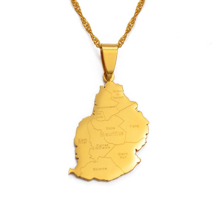 Collier carte Île Maurice couleur or