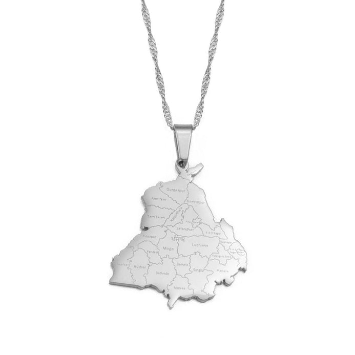 Collier carte Inde couleur argent