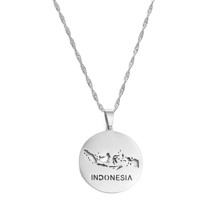 Collier carte Indonésie couleur argent