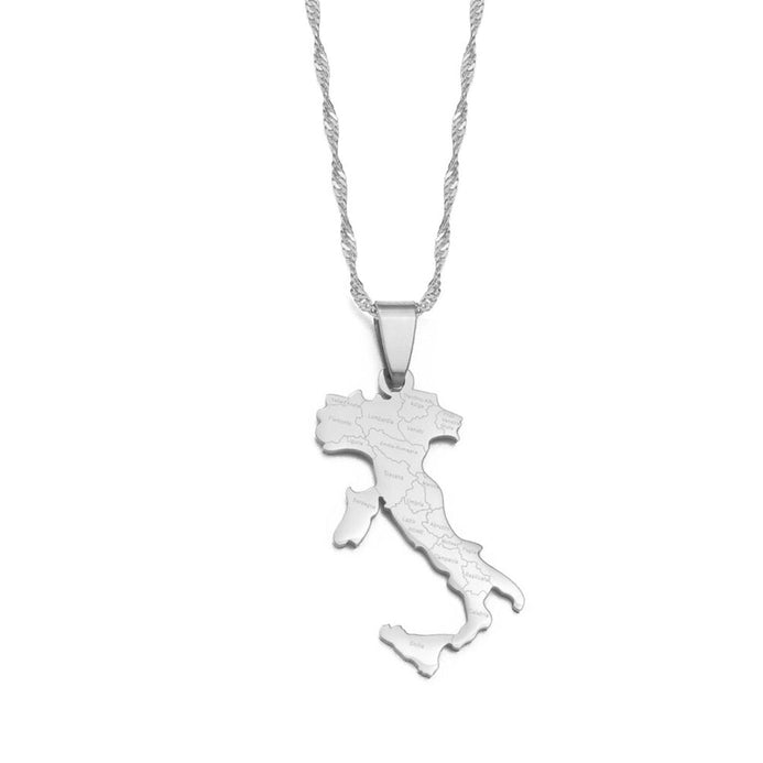 Collier carte Italie couleur argent