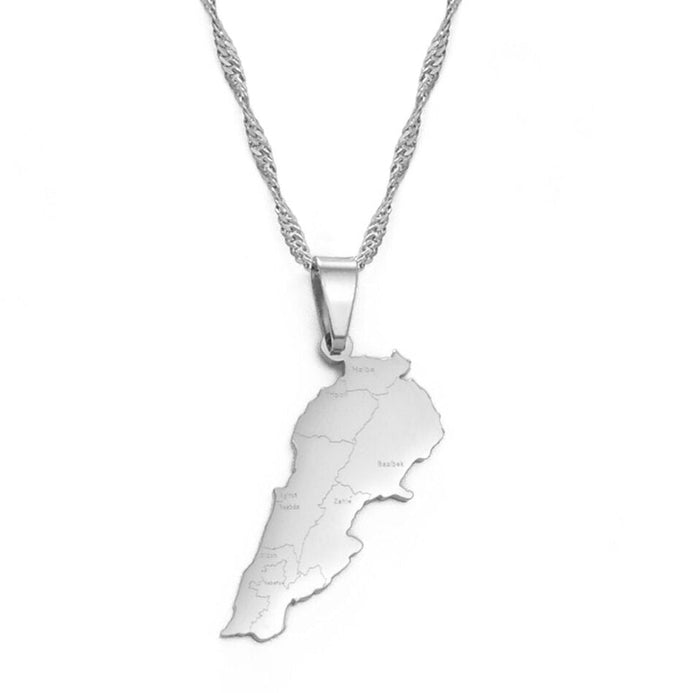 Collier carte Liban couleur argent