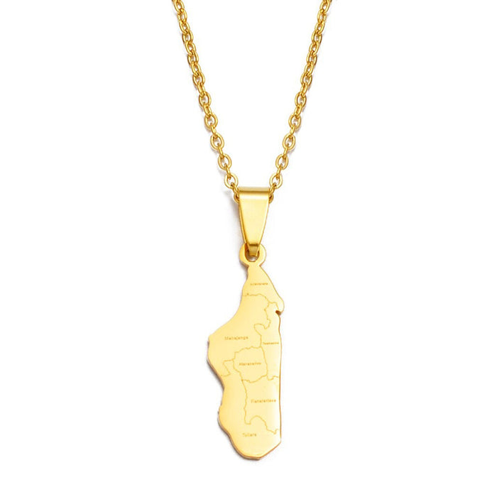 Collier carte Madagascar couleur or