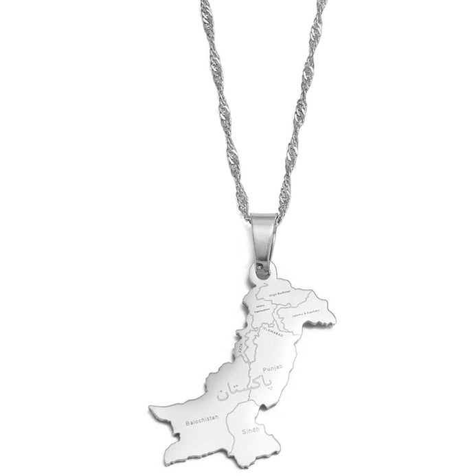 Collier carte Pakistan couleur argent