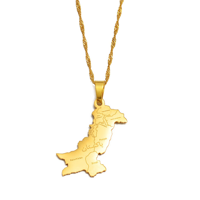 Collier carte Pakistan couleur or