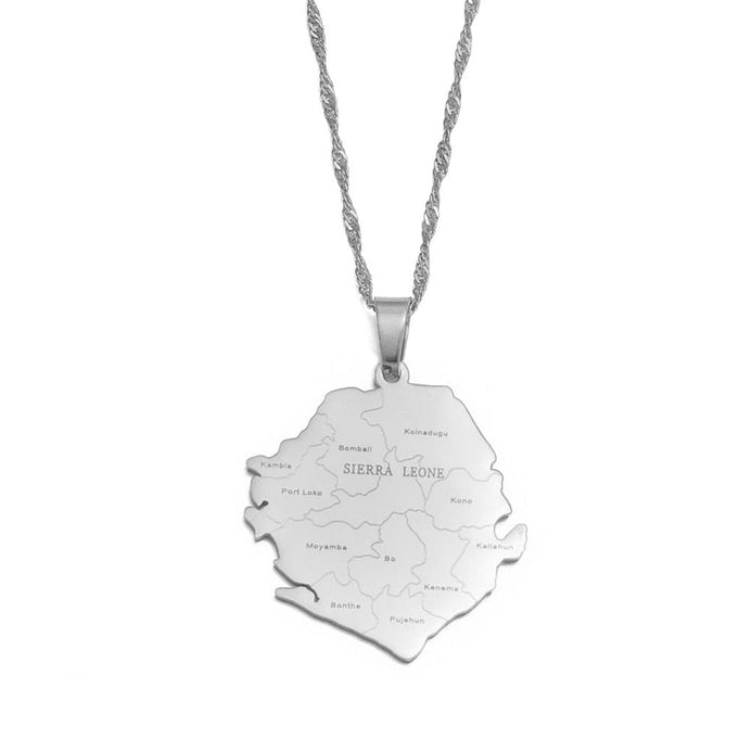 Collier carte Sierra Leone couleur argent