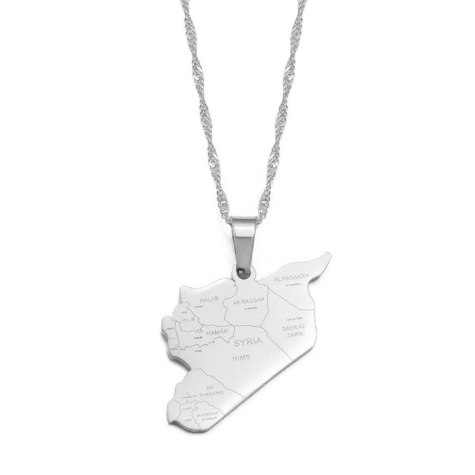 Collier carte Syrie couleur argent