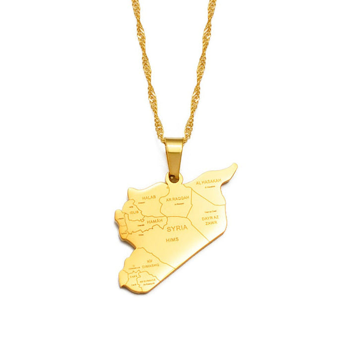 Collier carte Syrie couleur or