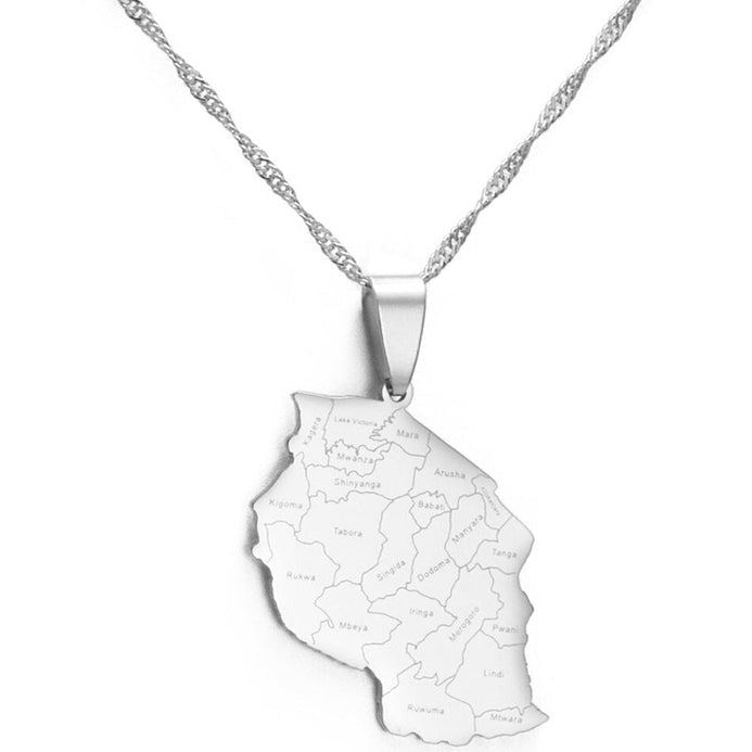 Collier carte Tanzanie couleur argent