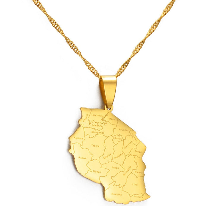 Collier carte Tanzanie couleur or