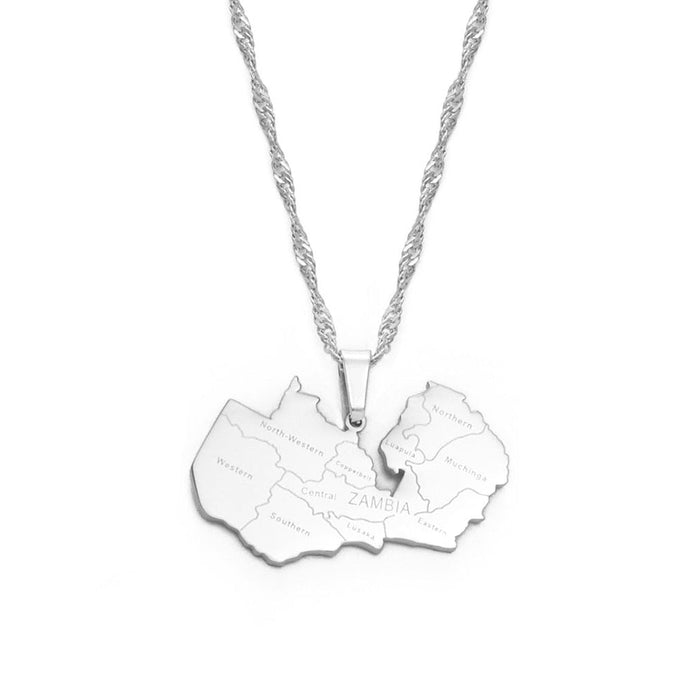 Collier carte Zambie couleur argent