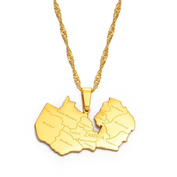 Collier carte Zambie couleur or
