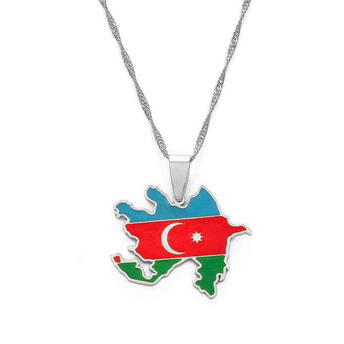 Collier drapeau Azerbaïdjan couleur argent