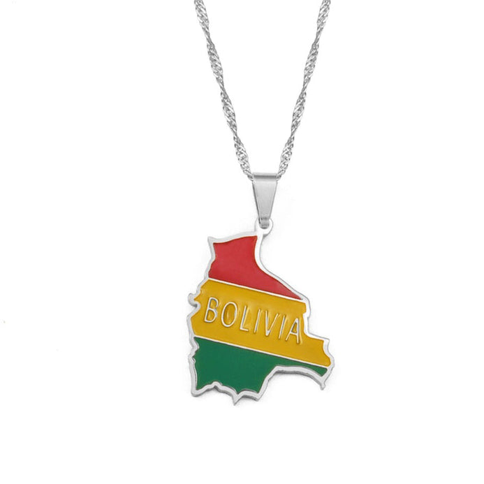 Collier drapeau Bolivie couleur argent