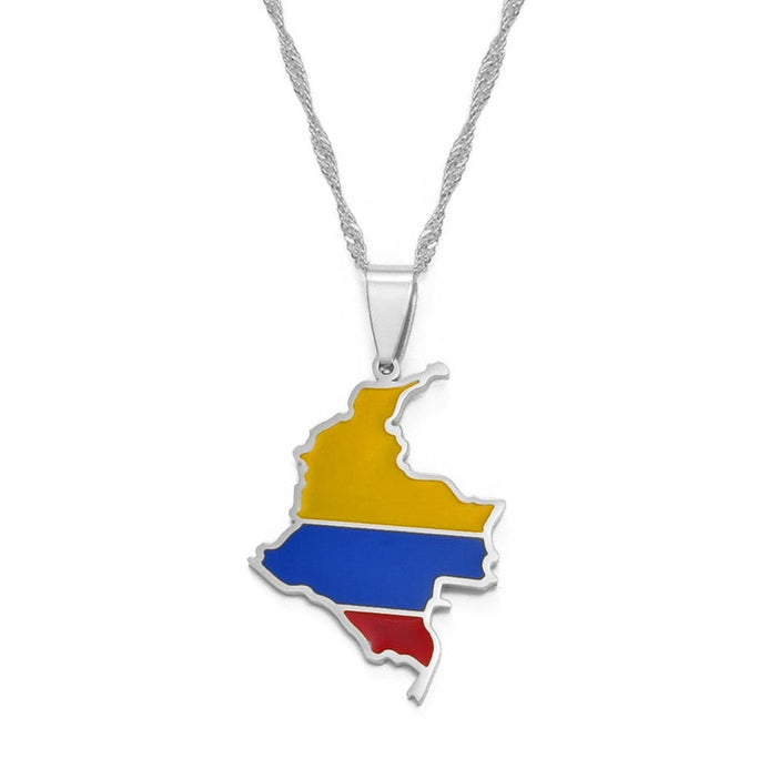 Collier drapeau Colombie couleur argent