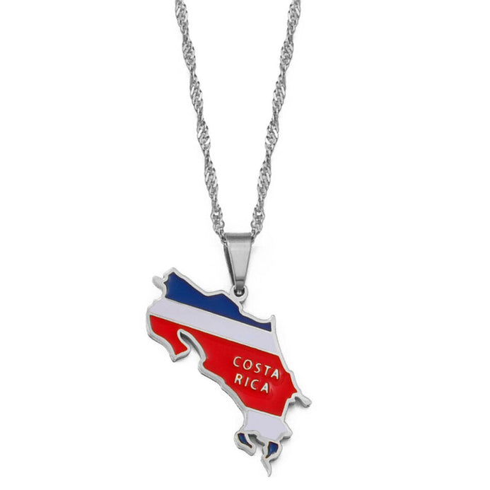 Collier drapeau Costa Rica couleur argent