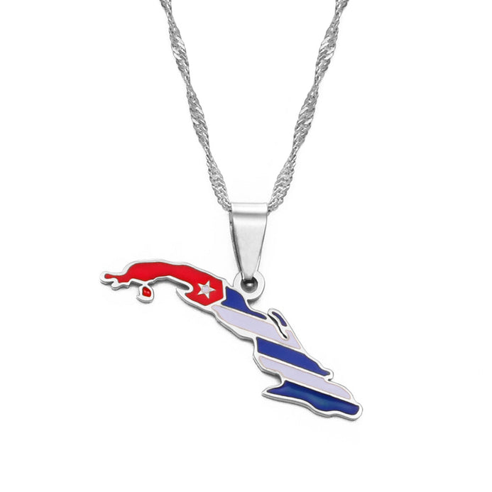 Collier drapeau Cuba couleur argent