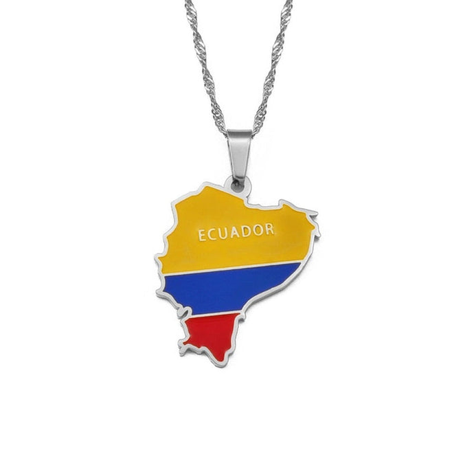 Collier drapeau Équateur couleur argent