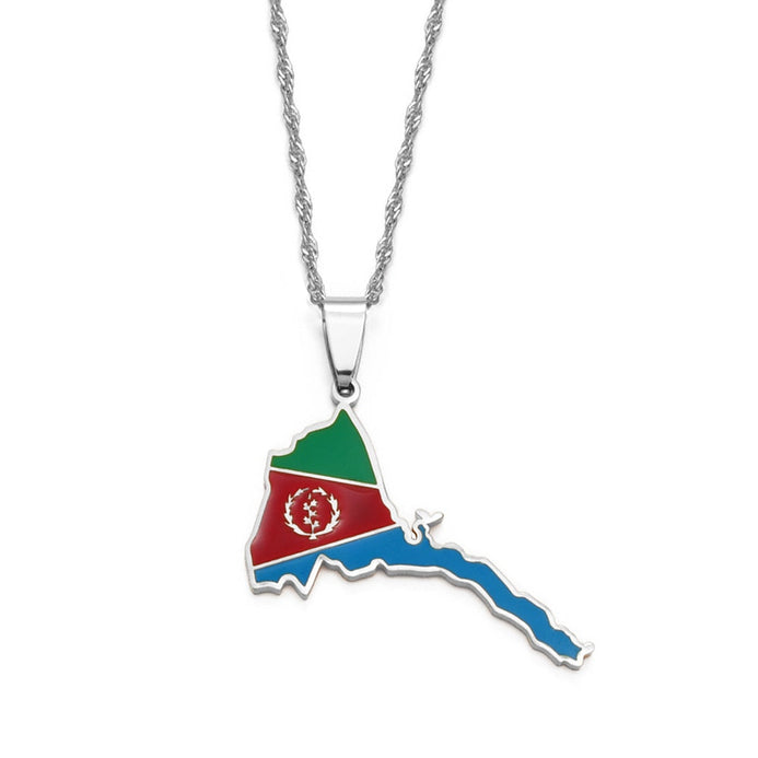 Collier drapeau Érythrée couleur argent
