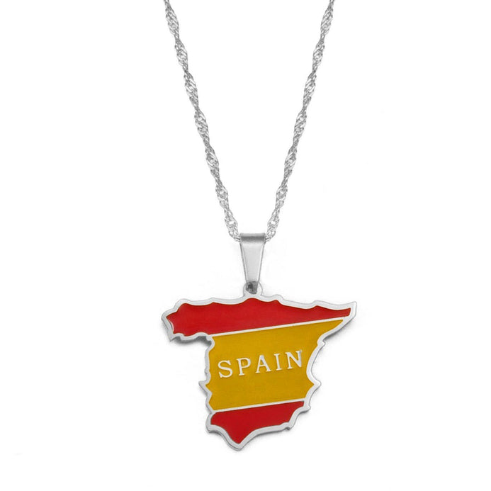 Collier drapeau Espagne couleur argent
