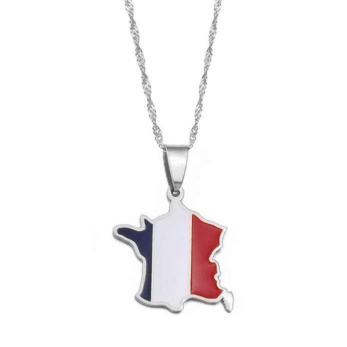 Collier drapeau France couleur argent