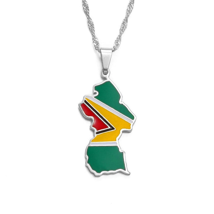 Collier drapeau Guyana couleur argent