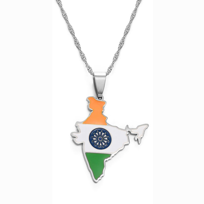 Collier drapeau Inde couleur argent