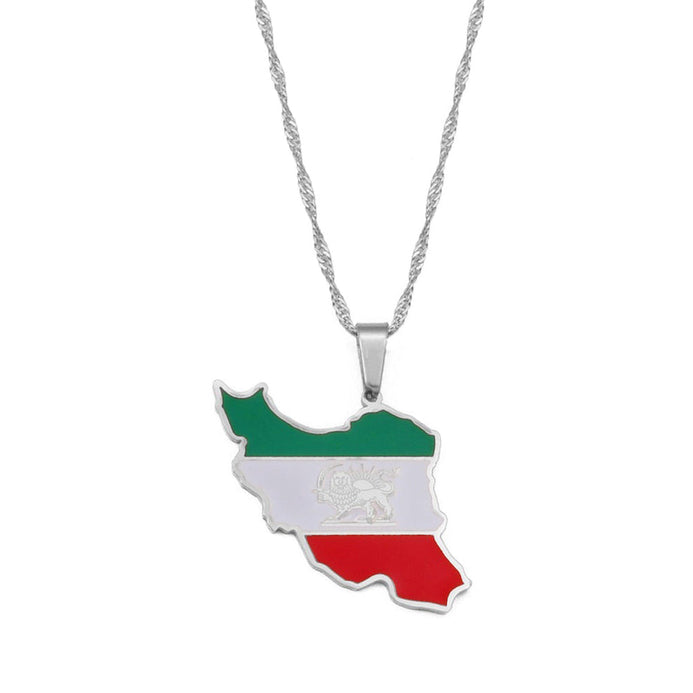 Collier drapeau Iran couleur argent