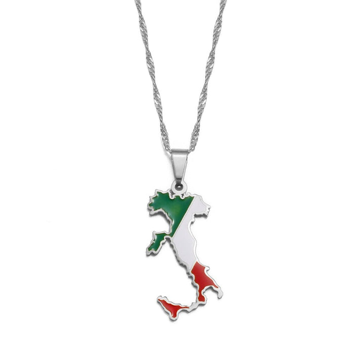 Collier drapeau Italie couleur argent