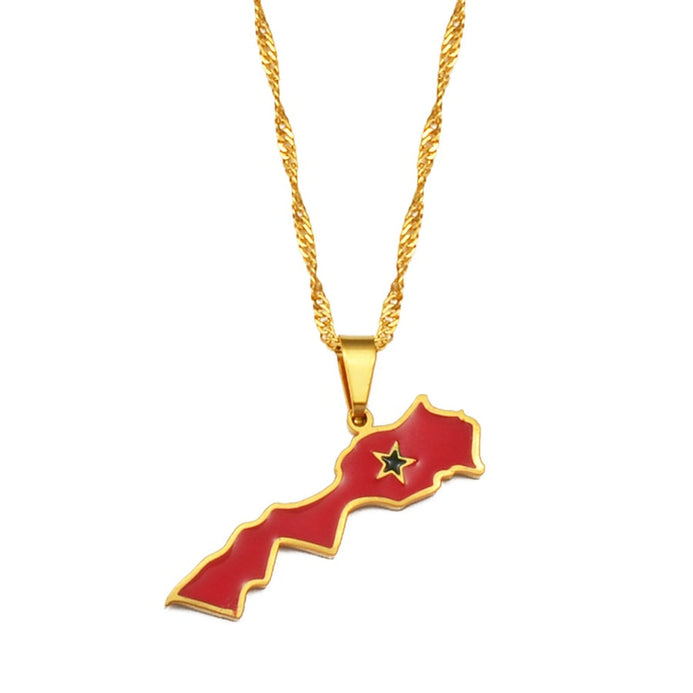 Collier drapeau Maroc couleur or