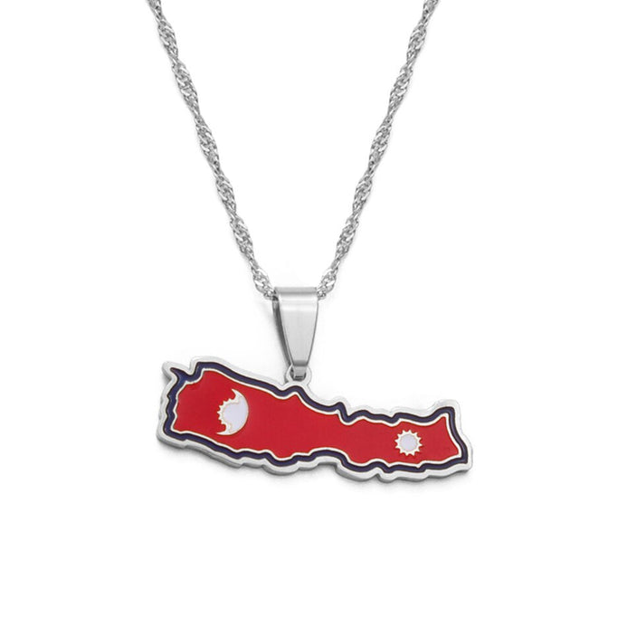 Collier drapeau Népal couleur argent