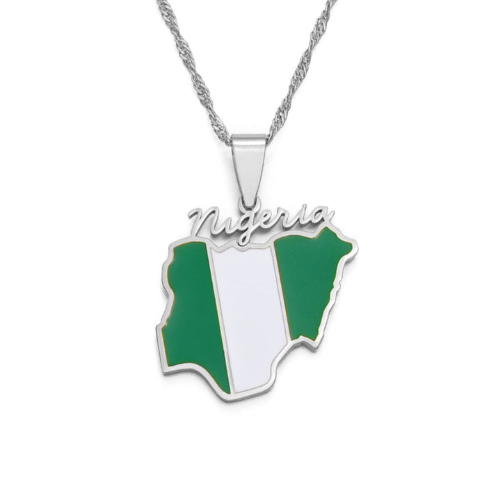 Collier drapeau Nigeria couleur argent